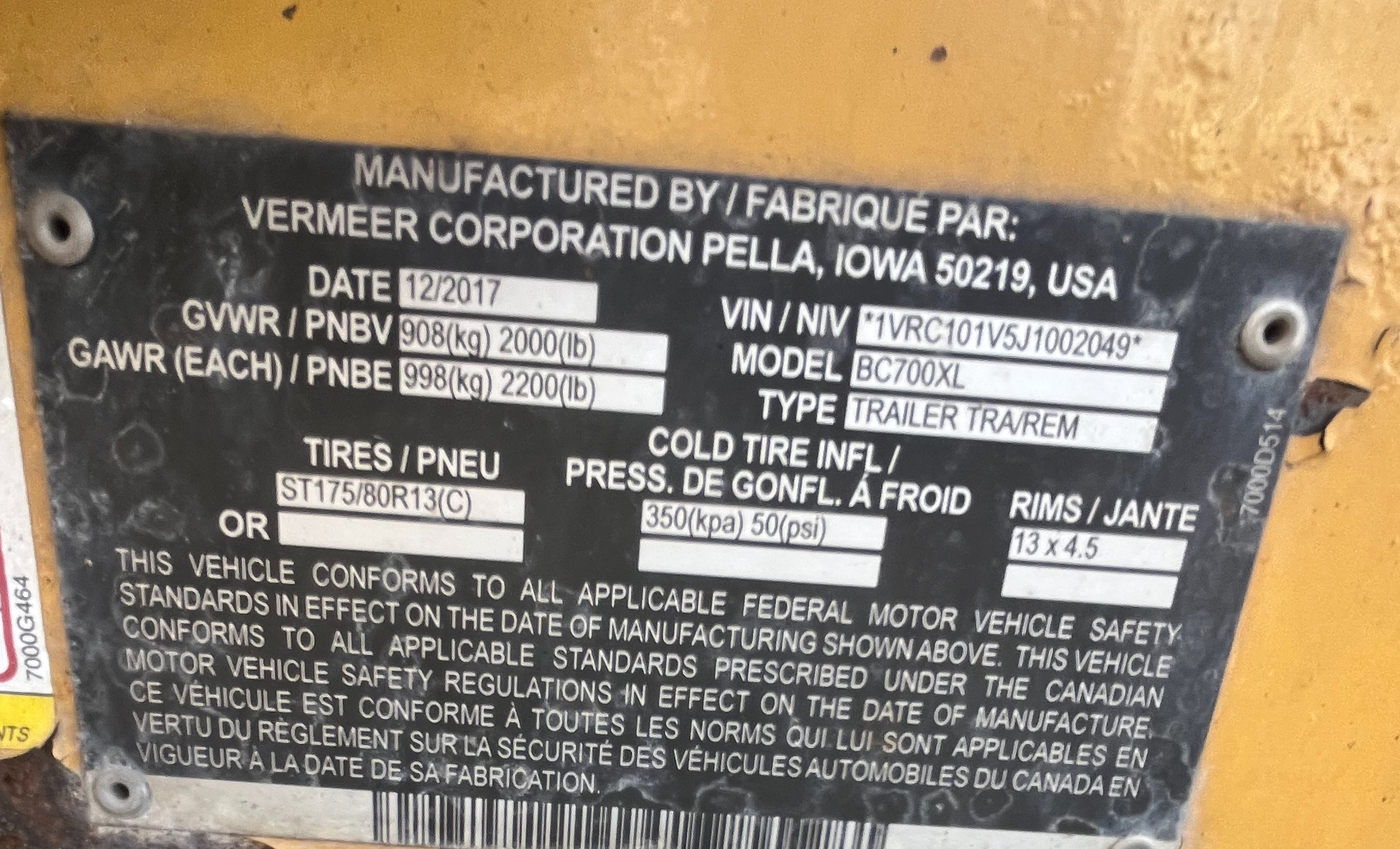 2017 VERMEER BC700XL - view 13 of 13